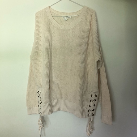 Cotton Knitted Sweater with Lacing Detail in Cream - Picture 2 of 5